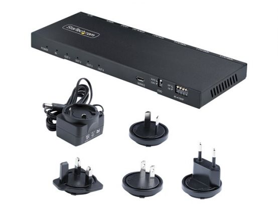 StarTech 4 Port HDMI Splitter 4K 60Hz HDMI 2.0 Video 1 In 4 Out HDMI Splitter 4K HDMI Splitter w Built in Scaler 3.5mm Optical Audio Port