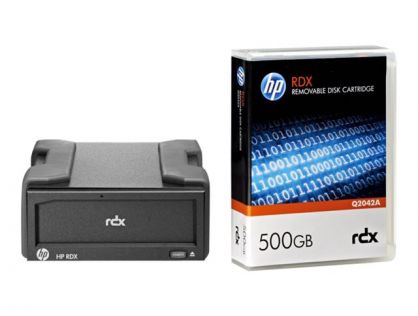 HPE RDX Removable Disk Backup System - Disk drive - RDX - SuperSpeed USB 3.0 - external - with 500 GB Cartridge