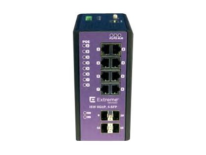 Extreme Networks ExtremeSwitching Industrial Ethernet Switches ISW 8GBP,4-SFP - Switch - Managed - 8 x 10/100/1000 (PoE+) + 4 x SFP - DIN rail mountable, wall-mountable - PoE+ (240 W) - DC power