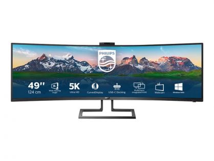 Philips Brilliance P-line 499P9H - LED monitor - curved - 49" (48.8" viewable) - 5120 x 1440 Dual Quad HD @ 60 Hz - VA - 450 cd/m² - 3000:1 - DisplayHDR 400 - 5 ms - 2xHDMI, DisplayPort, USB-C - speakers - textured black