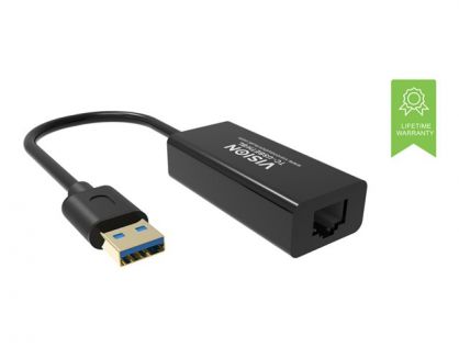 VISION Professional installation-grade USB-A to RJ45 Ethernet network adapter - LIFETIME WARRANTY - 100/1000 mbps - fast ethernet mac - supports suspend/resume detection logic and control endpoint - USB-A 3.0 (M) to shielded RJ45 (F) - driver on USB adapt