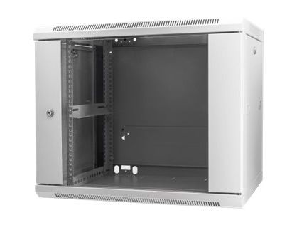 Intellinet Network Cabinet, Wall Mount (Standard), 9U, Usable Depth 500mm/Width 540mm, Grey, Assembled, Max 60kg, Metal & Glass Door, Back Panel, Removeable Sides, Suitable also for use on desk or floor, 19",Parts for wall install (eg screws/rawl plugs) n