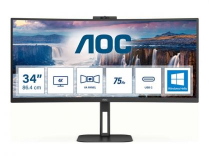 AOC Value-line CU34V5CW/BK - V5 series - LED monitor - curved - 34" - 3440 x 1440 WQHD @ 100 Hz - VA - 300 cd/m² - 3000:1 - 4 ms - HDMI, DisplayPort, USB-C - speakers - black