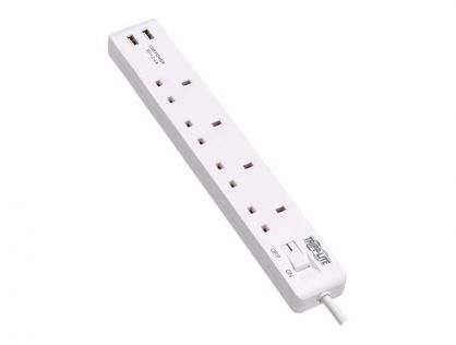 Tripp Lite 4-Outlet Power Strip with USB-A Charging - BS1363A Outlets, 220-250V, 13A, 1.8 m Cord, BS1363A Plug, White - power strip