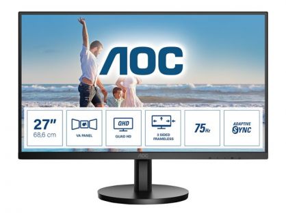 AOC Q27B3MA - B3 Series - LED monitor - 27" - 2560 x 1440 QHD @ 75 Hz - VA - 250 cd/m² - 4000:1 - 4 ms - HDMI, DisplayPort - speakers - black