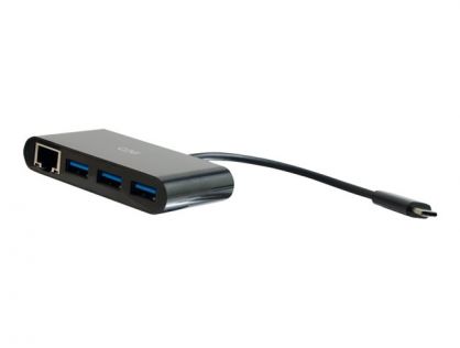 C2G USB C Ethernet and 3 Port USB Hub Black - Hub - 3 Ports - Network adapter - USB-C - Gigabit Ethernet x 1 + USB 3.0 x 3 - black