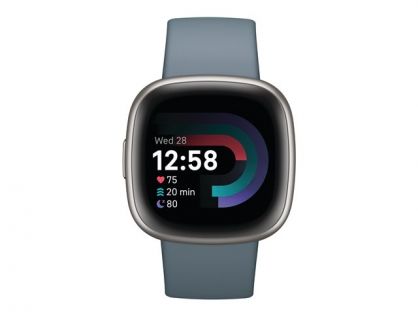 Fitbit Versa 4 - 40 mm - platinum - smart watch with band - waterfall blue - band size: S/L - NFC, Bluetooth
