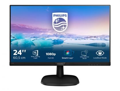 Philips V-line 243V7QJABF - LED monitor - 24" (24" viewable) - 1920 x 1080 Full HD (1080p) @ 60 Hz - IPS - 250 cd/m² - 1000:1 - 5 ms - HDMI, VGA, DisplayPort - speakers - textured black