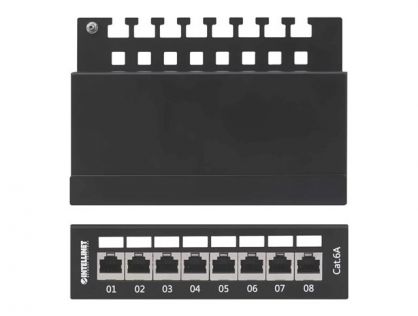 Intellinet Patch Panel, Cat6a, FTP, 8-Port, Desktop, Shielded, 90° Top-Entry Punch Down Blocks, Black - patch panel