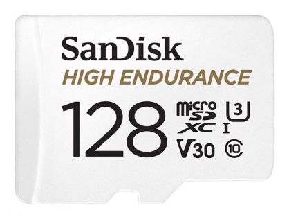 SanDisk High Endurance - Flash memory card (microSDXC to SD adapter included) - 128 GB - Video Class V30 / UHS-I U3 / Class10 - microSDXC UHS-I