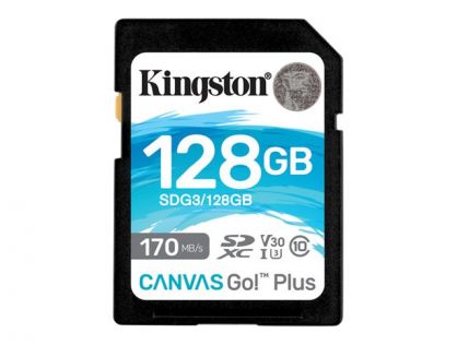 Kingston Canvas Go! Plus - Flash memory card - 128 GB - Video Class V30 / UHS-I U3 / Class10 - SDXC UHS-I