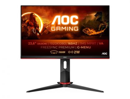 AOC Gaming C24G2AE/BK - LED monitor - gaming - curved - 24" (23.6" viewable) - 1920 x 1080 Full HD (1080p) @ 165 Hz - VA - 250 cd/m² - 3000:1 - 1 ms - 2xHDMI, 2xDisplayPort, VGA - speakers - black, red