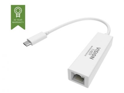 VISION Professional installation-grade USB-C to RJ45 Gigabit Ethernet network adapter - LIFETIME WARRANTY - 10/100/1000 mbps auto-sensing capability and auto-mdix (straight and crossed network cable auto-detection) - PXE boot function enabled - USB-C 3.1 