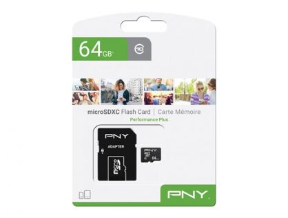 PNY Performance Plus - Flash memory card - 64 GB - Class 10 - microSDXC