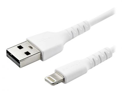 StarTech.com 3 ft(1m) Durable White USB-A to Lightning Cable, Heavy Duty Rugged Aramid Fiber USB Type A to Lightning Charger/Sync Power Cord, Apple MFi Certified iPad/iPhone 12 Pro Max - iPhone 7/8/11/11 Pro - Lightning cable - USB male straight to Lightn
