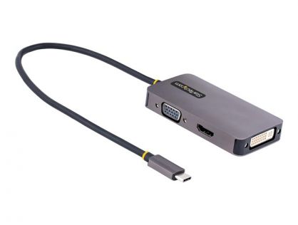 StarTech.com USB C Video Adapter, USB C to HDMI DVI VGA Adapter, Up to 4K 60Hz, Aluminum, Multiport Video Display Adapter for Laptops, Thunderbolt 3/4 Compatible, USB Type C Monitor Adapter - USB C Travel Adapter (118-USBC-HDMI-VGADVI) - docking station -
