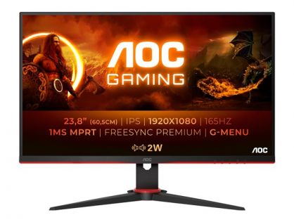 AOC Gaming 24G2SPAE/BK - G2 Series - LED monitor - gaming - 23.8" - 1920 x 1080 Full HD (1080p) @ 165 Hz - IPS - 300 cd/m² - 1000:1 - 1 ms - 2xHDMI, VGA, DisplayPort - speakers - black, red