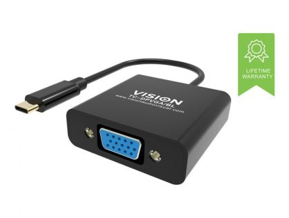 VISION Professional installation-grade USB-C to VGA adapter - LIFETIME WARRANTY - plugs into USB-C and has full-sized VGA socket - maximum resolution 2560 x 1600 @ 60 hz - USB-C 3.1 (M) to VGA (F) - driver built into adaptor - black