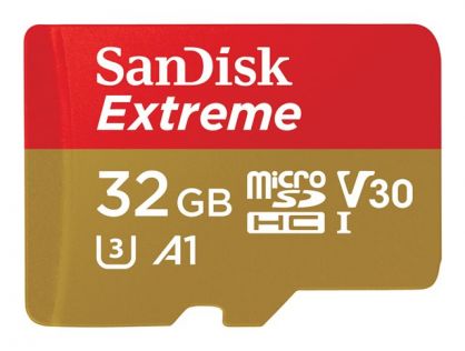 SanDisk Extreme - Flash memory card (microSDHC to SD adapter included) - 32 GB - A1 / Video Class V30 / UHS-I U3 / Class10 - microSDHC UHS-I