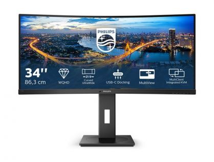 Philips B Line 346B1C - LED monitor - curved - 34" (34" viewable) - 3440 x 1440 UWQHD @ 100 Hz - VA - 300 cd/m² - 3000:1 - 5 ms - HDMI, DisplayPort, USB-C - speakers - black texture