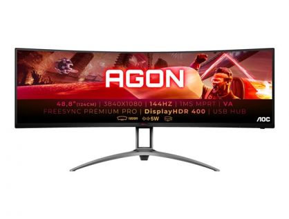 AOC Gaming AG493QCX - AGON Series - LED monitor - gaming - curved - 49" (48.8" viewable) - 3840 x 1080 DFHD @ 144 Hz - VA - 400 cd/m² - DisplayHDR 400 - 1 ms - 2xHDMI, 2xDisplayPort - speakers - black texture