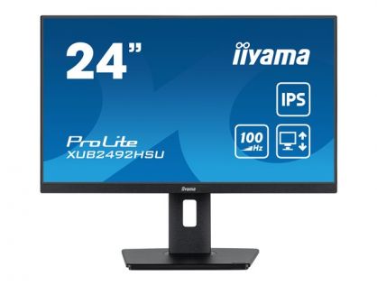 iiyama ProLite XUB2492HSU-B6 - LED monitor - 24" (23.8" viewable) - 1920 x 1080 Full HD (1080p) @ 100 Hz - IPS - 250 cd/m² - 1300:1 - 0.4 ms - HDMI, DisplayPort - speakers - matte black