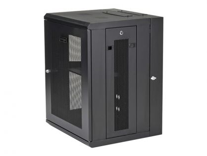 StarTech.com 15U 19" Wall Mount Network Cabinet, 16" Deep Hinged Locking IT Network Switch Depth Enclosure, Assembled Vented Computer Equipment Data Rack with Shelf & Flexible Side Panels - 15U Vented Cabinet - Rack cabinet - 4-post - wall mountable - bla
