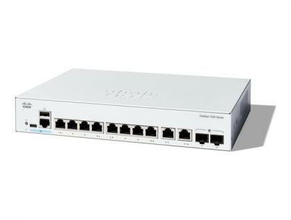 Cisco Catalyst 1200-8T-E-2G - Switch - gigabit ethernet - L3 - smart - 8 x 10/100/1000 + 2 x combo Gigabit SFP/RJ-45 - desktop, rack-mountable