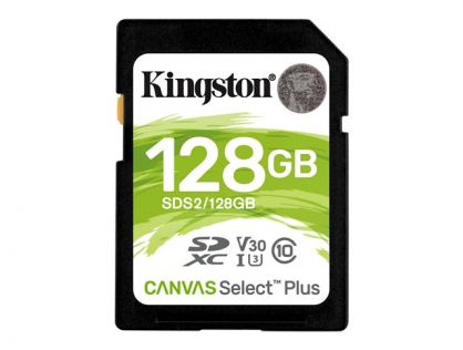 Kingston Canvas Select Plus - Flash memory card - 128 GB - Video Class V30 / UHS-I U3 / Class10 - SDXC UHS-I
