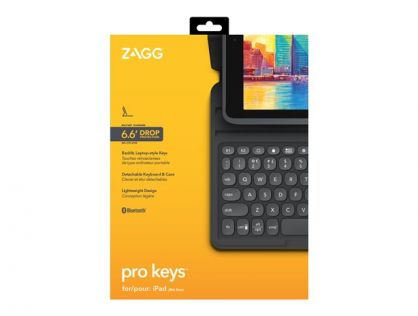 ZAGG Pro Keys - Keyboard and folio case - backlit - Bluetooth - QWERTY - UK - black/grey keyboard, black/grey case - for Apple 10.2-inch iPad (7th generation, 8th generation)