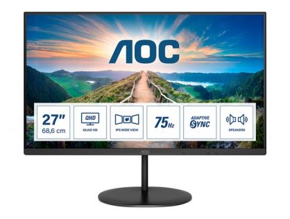 AOC Q27V4EA - LED monitor - 27" - 2560 x 1440 QHD @ 75 Hz - IPS - 250 cd/m² - 1000:1 - 4 ms - HDMI, DisplayPort - speakers - black