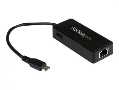 StarTech.com USB-C to Ethernet Gigabit Adapter - Thunderbolt 3 Compatible - USB Type C Network Adapter - USB C Ethernet Adapter (US1GC301AU) - Network adapter - USB-C - Gigabit Ethernet + USB 3.1 Gen 2 - black