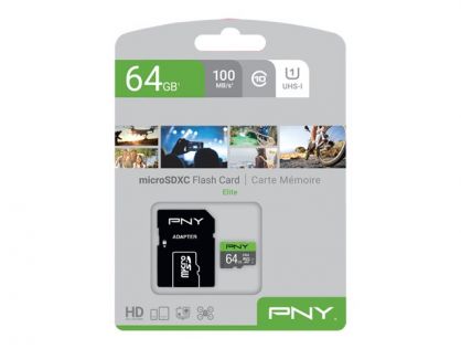 PNY Elite - Flash memory card - 64 GB - UHS-I U1 / Class10 - microSDXC UHS-I