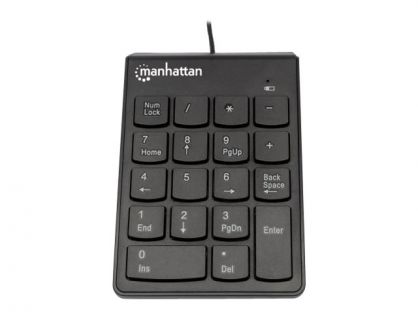 Manhattan Numeric Keypad, Wired, USB-A, 18 Full Size Keys, Black, Membrane Key Switches, Windows and Mac, Three Year Warranty, Blister - keypad - black Input Device