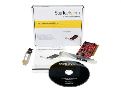StarTech.com 2 Port PCI SuperSpeed USB 3.0 Adapter Card with SATA Power - Dual Port PCI USB 3 Controller Card (PCIUSB3S22) - USB adapter - PCI-X low profile - USB 3.0 x 2 - red - for P/N: S3510BMU33, S3510SMU33, ST7300USB3B, UNI251BMU33