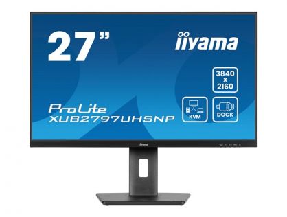 IIYAMA XUB2797UHSNP-B1 27" IPS LCD USB-C Dock Display with 96W Charging, 1ms, 3840x2160, 350 cd/m² Brightness, RJ45, 1x HDMI,1 x DisplayPort In, 1 x DP-OUT(MST), 4 x USB Hub, 2 x 2W Speakers, Integrated KVM, Height Adjustable Stand