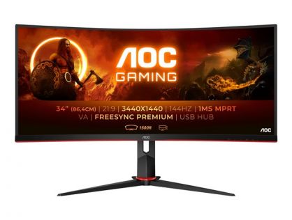 AOC Gaming CU34G2X/BK - LED monitor - gaming - curved - 34" - 3440 x 1440 WQHD @ 144 Hz - VA - 300 cd/m² - 3000:1 - 1 ms - 2xHDMI, DisplayPort - black