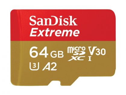 SanDisk Extreme - Flash memory card - 64 GB - A2 / Video Class V30 / UHS-I U3 / Class10 - microSDXC UHS-I