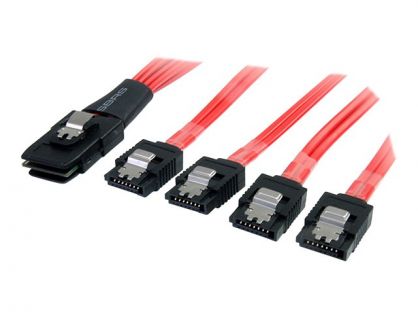 StarTech.com 1m Serial Attached SCSI SAS Cable - SFF-8087 to 4x Latching SATA SAS cable (SAS8087S4100) - SATA / SAS cable - Serial ATA 150/300/600 - 4-Lane - SATA (R) to 36 pin 4i Mini MultiLane (P) - 1 m - latched - red