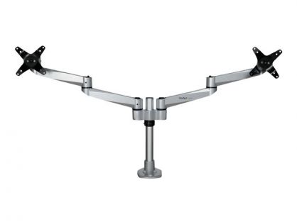 StarTech.com Desk Mount Dual Monitor Arm, Premium Articulating Monitor Arm, up to 27" VESA Mount Displays, Height Adjustable Monitor Mount, Rotating/Swivel/Tilt, Desk Clamp/Grommet, Silver - Easy & Quick Assembly (ARMDUALPS) - Mounting kit - adjustable ar