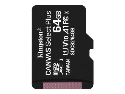 Kingston Canvas Select Plus - Flash memory card - 64 GB - A1 / Video Class V10 / UHS Class 1 / Class10 - microSDXC UHS-I