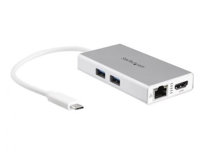 StarTech.com USB-C Multiport Adapter, USB-C Travel Docking Station with 4K HDMI, 60W Power Delivery Pass-Through, GbE, 2pt USB-A 3.0 Hub, Portable Mini USB Type-C Dock for Laptop, White - Portable USB-C Dock (DKT30CHPDW) - docking station - USB-C / Thunde