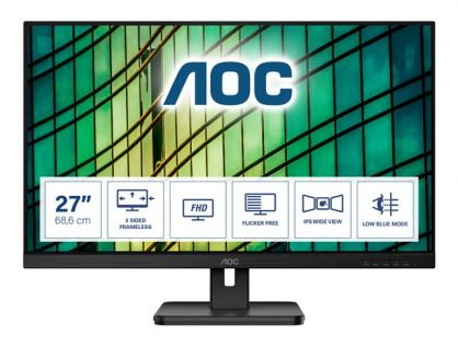AOC 27E2QAE - LED monitor - 27" - 1920 x 1080 Full HD (1080p) @ 75 Hz - IPS - 250 cd/m² - 1000:1 - 4 ms - HDMI, VGA, DisplayPort - speakers - black