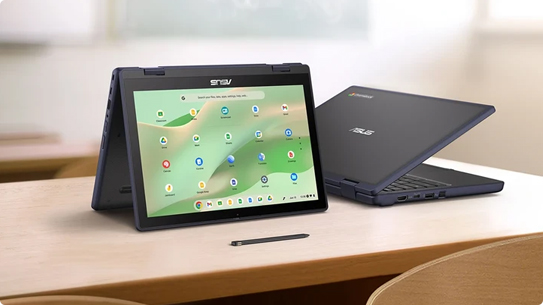 Asus Flipbook device on a table with a stylus accessory