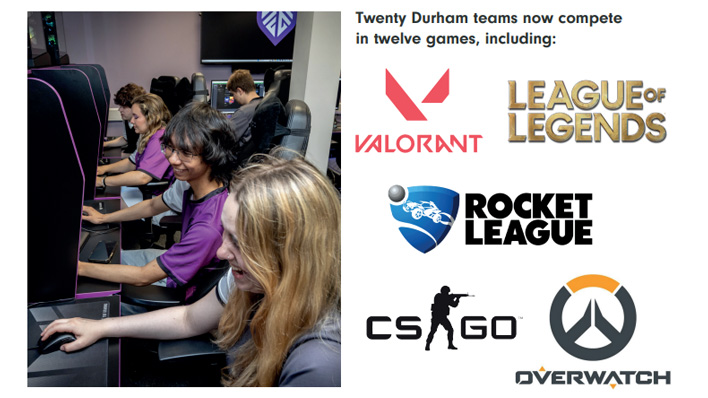 A photo Durham University Esports Team & the logos are the games they compete in.