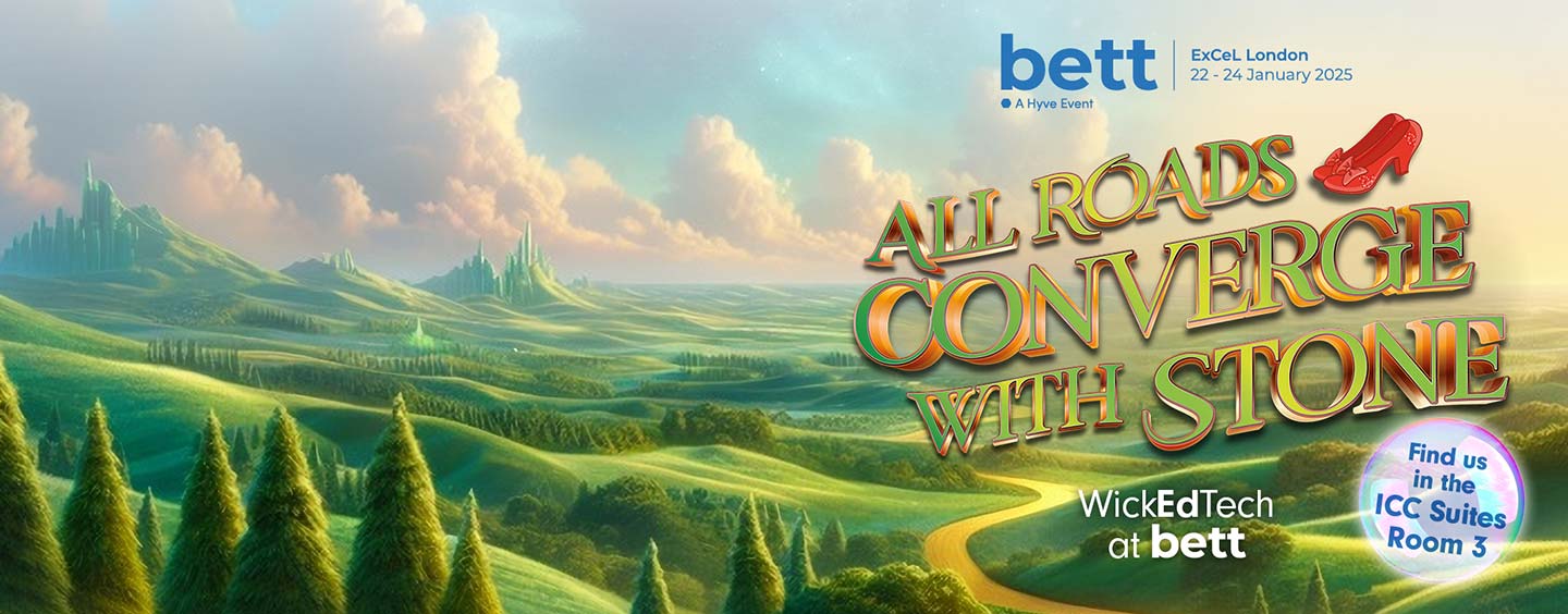 A Wizard of Oz themed background with the wording All Roads Converge with Stone