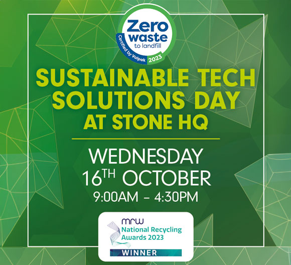 A graphical image with the words Sustainable Tech Solutions Day on a green background