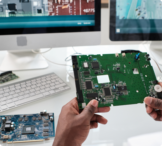 A circuit board being prepared for recycling